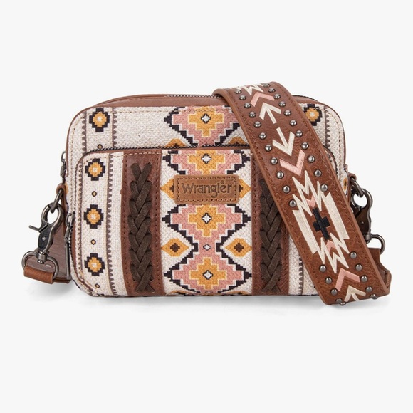 NEW Wrangler Crossbody Bag Women Boho Aztec Small Multi Pocket Crossover Purse - Picture 1 of 6